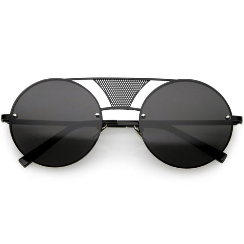 Full Rimless Metal Mesh Crossbar Nose Bridge Pilot Round Sunglasses 54mm