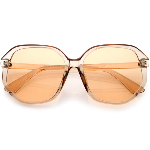 Posh Oversize Neutral Colored Lens Square Horn Rimmed Sunglasses 55mm