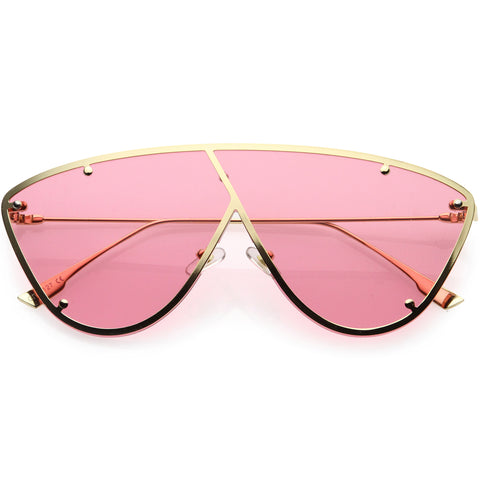 High Fashion Color Tinted Rounded Lens Flat Top Oversize Shield Sunglasses 68mm