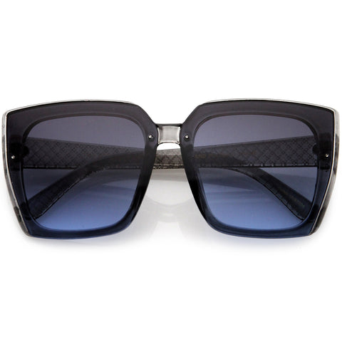 Glamorous Designer-Inspired Argyle Embossed Arms Oversized Square Sunglasses 63mm