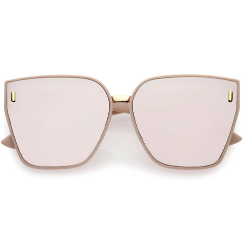 High Fashion Neutral Colored Lens Flat Top Square Sunglasses 72mm