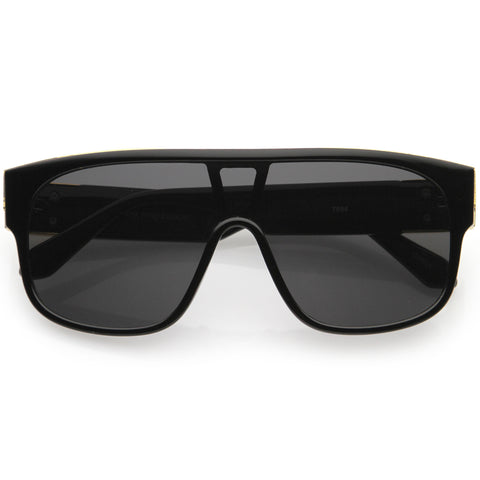 Sleek Oversize Neutral Square Lens Flat Top Shield Sunglasses 62mm
