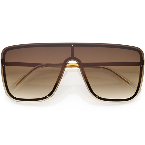 Sleek Oversize Full Rimless Flat Top Square Shield Sunglasses 78mm