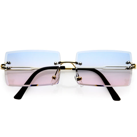 Luxe 90s Inspired Full Rimless Metal Accent Medium Square Sunglasses 57mm
