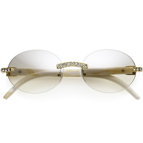 Elegant Oversize Retro Shield Neutral Colored Lens Oval Sunglasses 75mm